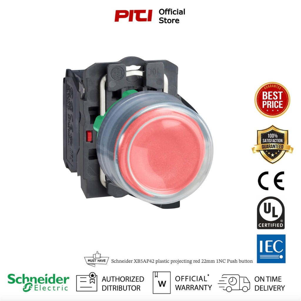 Schneider XB5AP42 plastic projecting red 22mm 1NC Push button สวิตช์ปุ่มหัวยาง