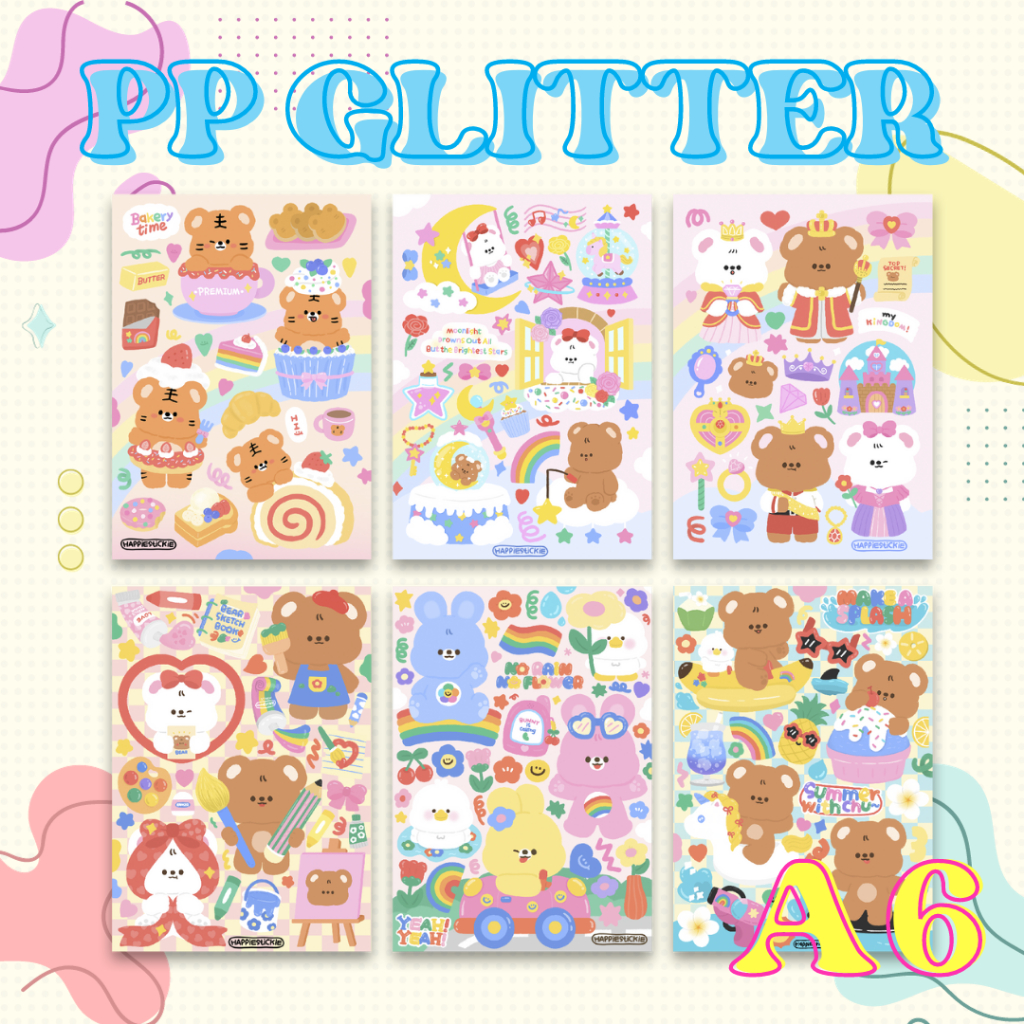 𝗣𝗣 𝗚𝗟𝗜𝗧𝗧𝗘𝗥 ✨ สติกเกอร์ PP เคลือบกลิตเตอร์ PP GLITTER สติกเกอร์ไดคัท happiestickie