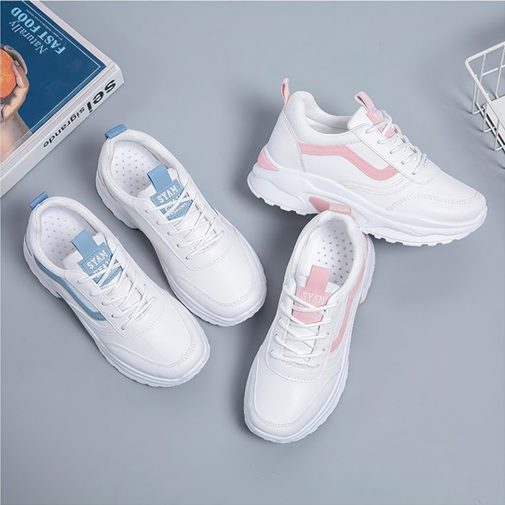 รองเท้าฮิตๆ2025หญิง รองเท้าผ้าใบเสริมส้น 4.5 ซม ไซส์ 35-42มี 2 สี สไตล์เกาหลี รองเท้าวิ่ง ใส่เที่ยวใส่ทำงานได้