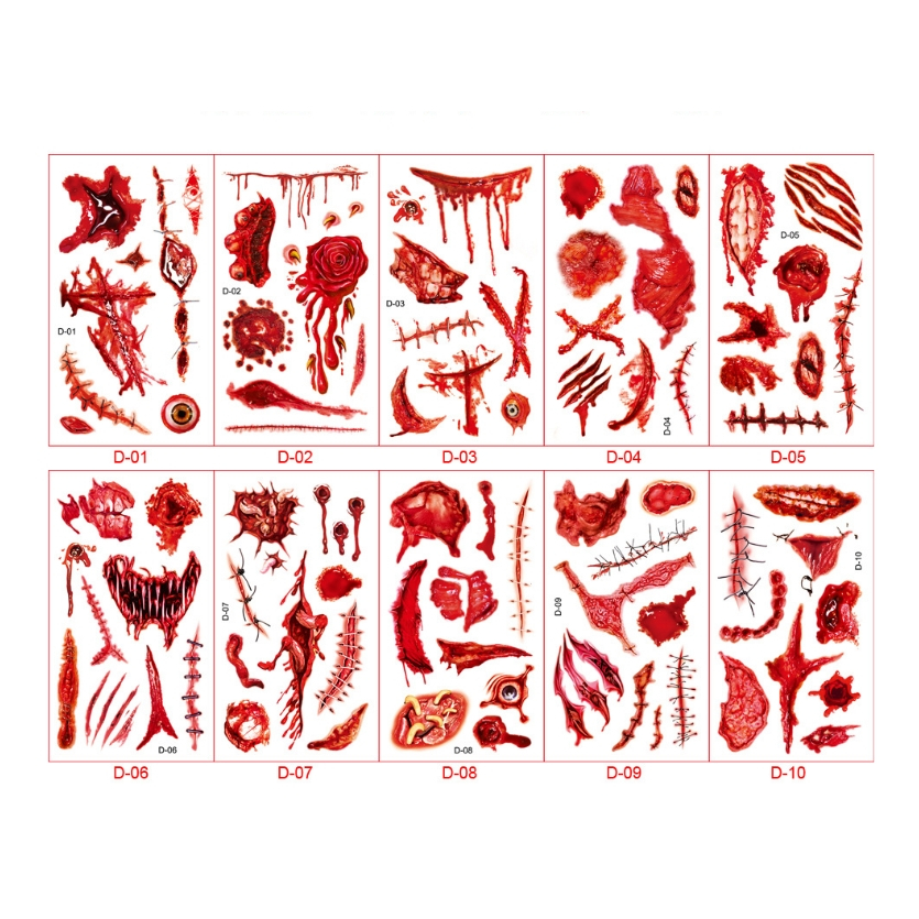 69x120mm แทททูฮาโลวีน แทททูผี แทททูรอยแผล แทททู แผลปลอม รอยแผล รอยกัด แผล ฮาโลวีน Halloween Easy Tattoo