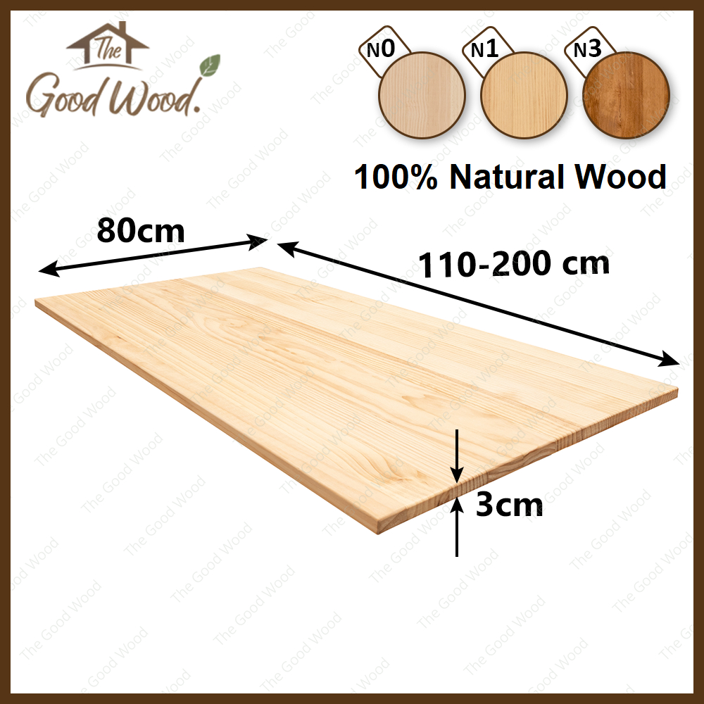 (จัดส่ง 1-2 วัน) หน้าโต๊ะ แผ่นไม้สน หนา 30 mm. กว้าง 80 cm. x ยาว 110-200 cm.  AB ต่อลายเส้นตรง  งานตกแต่ง ไม้สนนอก