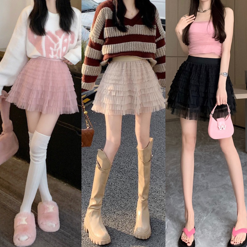 Mini layers skirt กระโปรงสั้น ดีเทลเย็บชั้นถี่ๆ ทรงบานสุดคิ้วท์ มี7สี