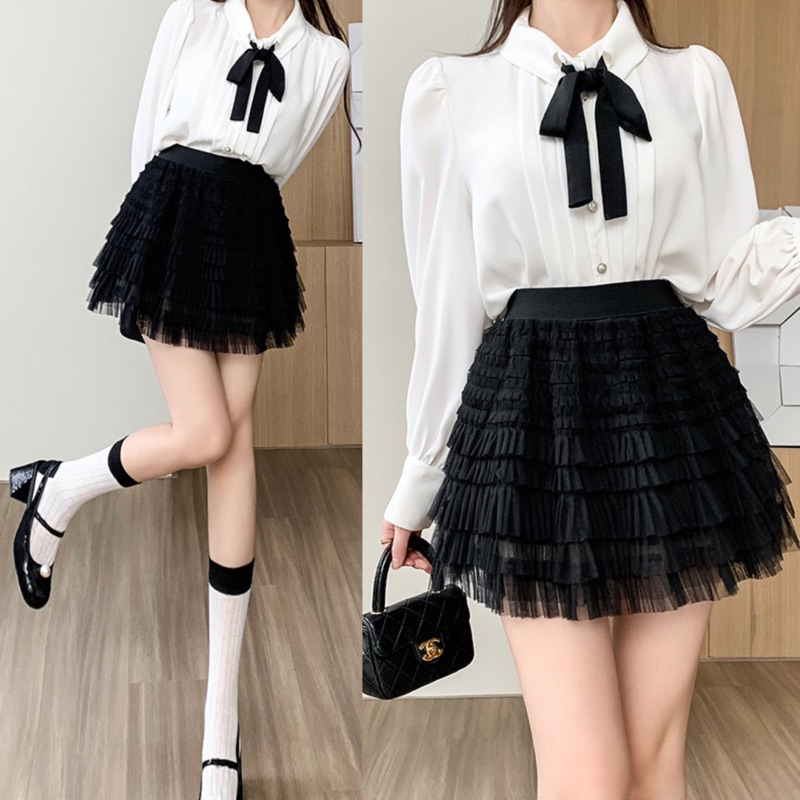 Mini layers skirt กระโปรงสั้น ดีเทลเย็บชั้นถี่ๆ ทรงบานสุดคิ้วท์ มี7สี