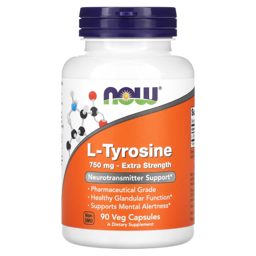 ไทโรซีน NOW Foods, L-Tyrosine, Extra Strength, 750 mg, 90 Veg Capsules