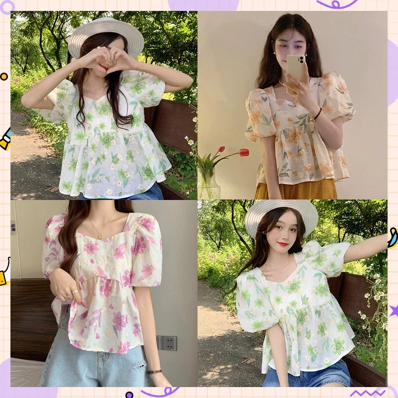 LHfashion เสื้อคอกว้างแขนพอง ลายดอกไม้ 4 สี thumbnail 3