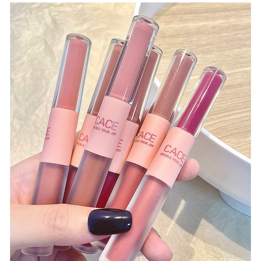 Cace ลิปสติก ลิปกลอส เนื้อแมตต์ แบบสองหัว ให้ความชุ่มชื้น ไม่ติดแก้ว