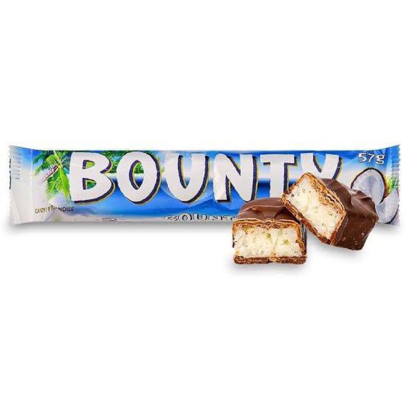 Bounty vollmich chocolate bar 57g. บาวน์ตี้ ช็อกโกแลตบาร์สอดไส้มะพร้าว นำเข้า
