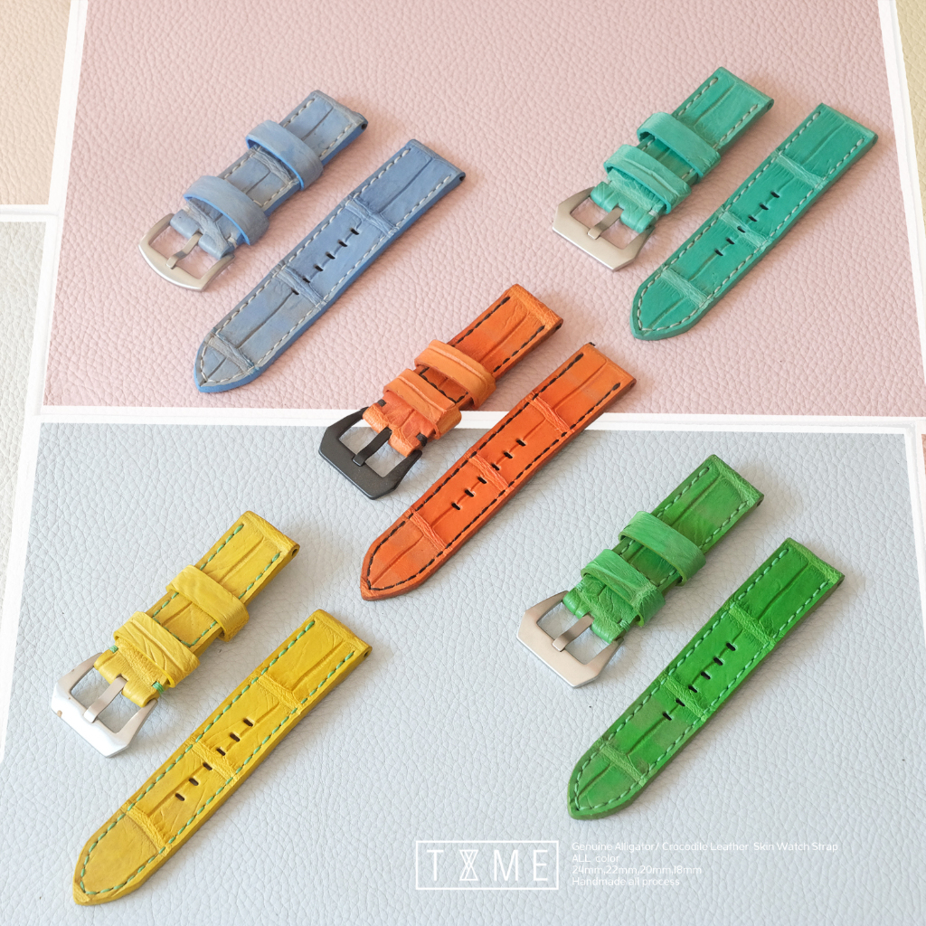 TYME strap สายนาฬิกาหนังจรเข้แท้ alligator watch strap Hand made แบบ 5 สีสดใส