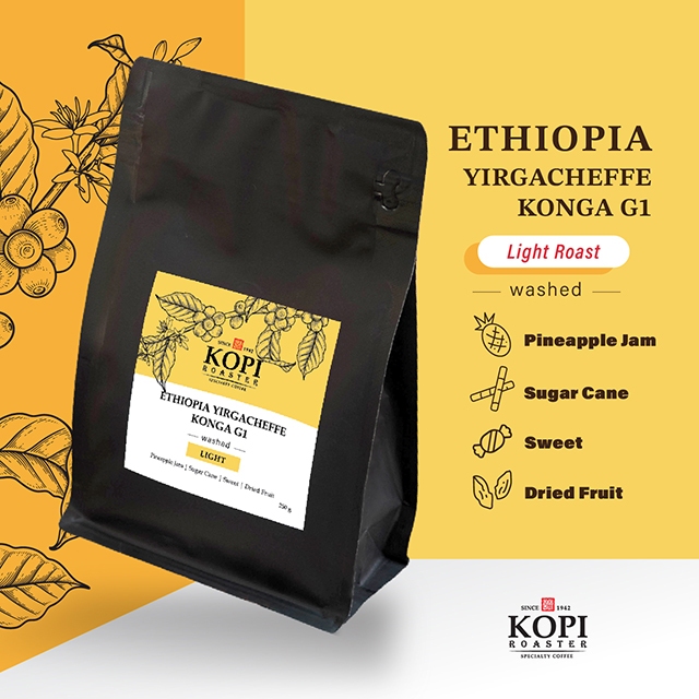 เมล็ดกาแฟ Ethiopia Yirgacheffe Konga G1 : Light Roast (คั่วอ่อน)