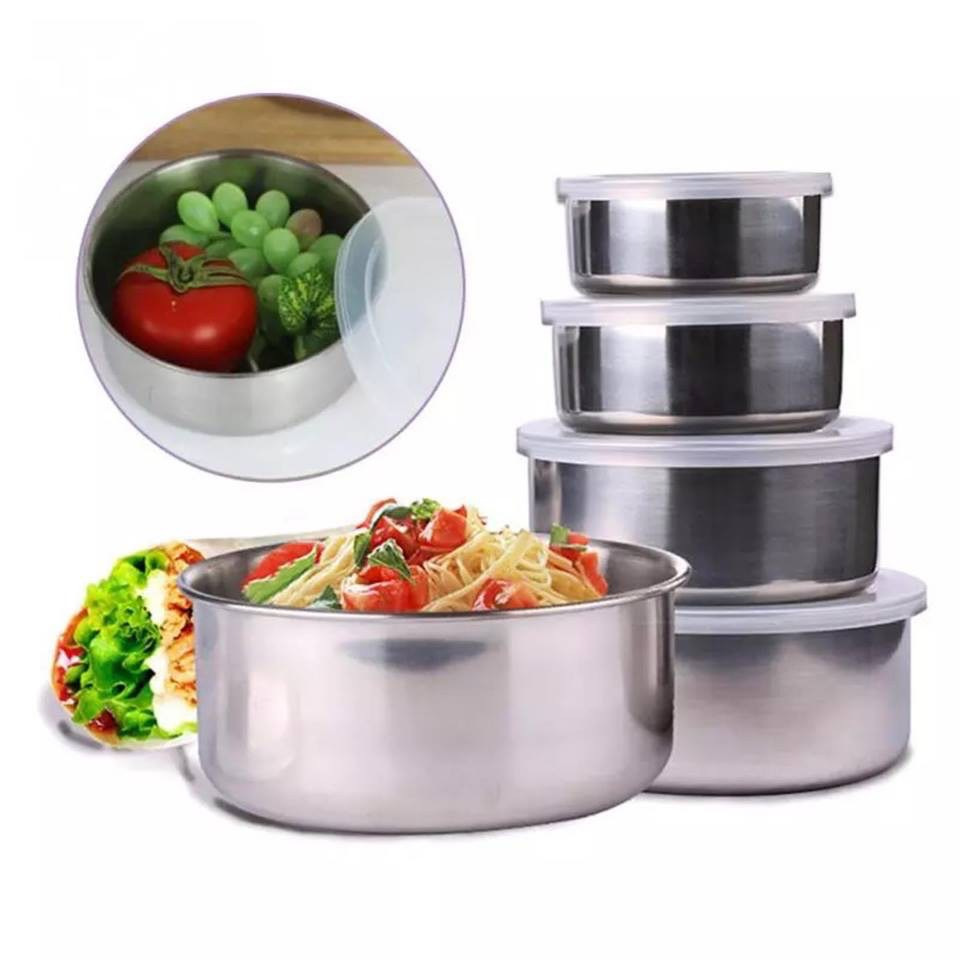 HANGROO CUP-5 ชุดหม้อสแตนเลส 5 ใบ ชามผสมอาหารสแตนเลส ที่เก็บอาหาร กล่องเก็บอาหารสแตนเลส