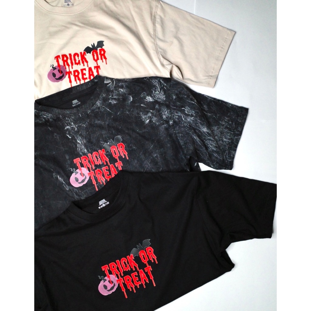 เสื้อยืด Oversize ลายพิเศษ เทศกาล Halloween รุ่น Trick or Treat สีดำ