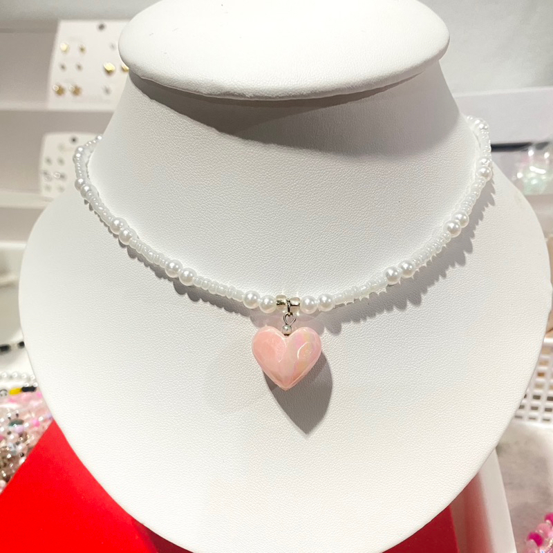 Heart Princess" สร้อยคอจี้หัวใจเจ้าหญิงสีพาสเทล สร้อยลูกปัดจี้หัวใจเจ้าหญิง