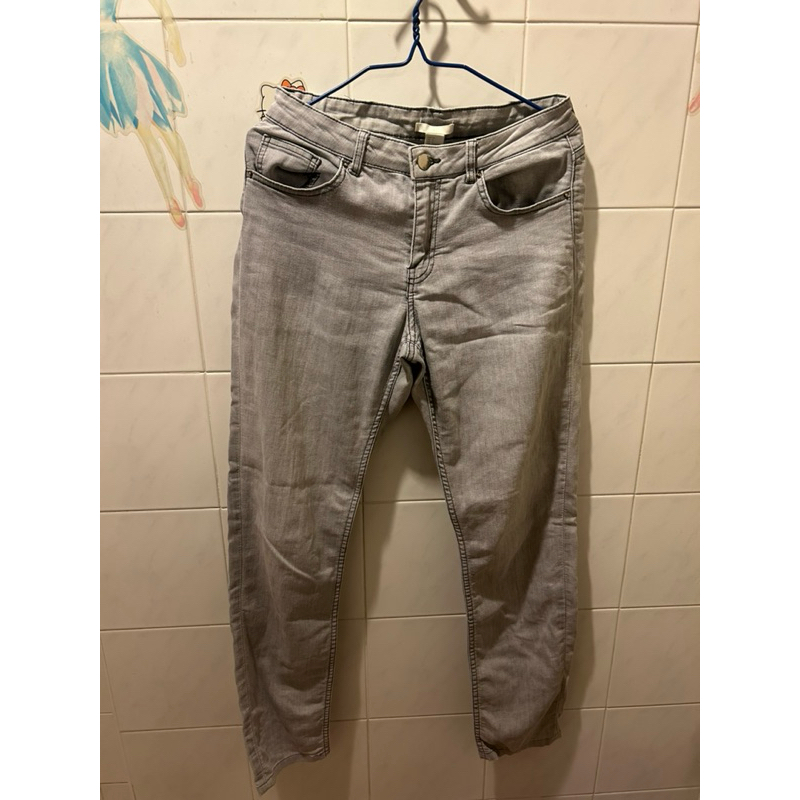 กางเกงยีนส์เทาขายาว H&M / Hara แท้ ผ้านิ่ม ไซส์ L มือ2 สภาพดี