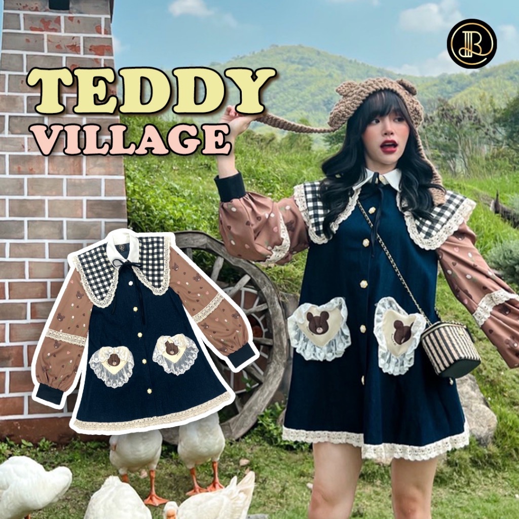 MYT x BLT BRAND : [BT39] : Teddy Village : Mini Dress เดรสยีนส์น้อนหมีรุ่นปัง