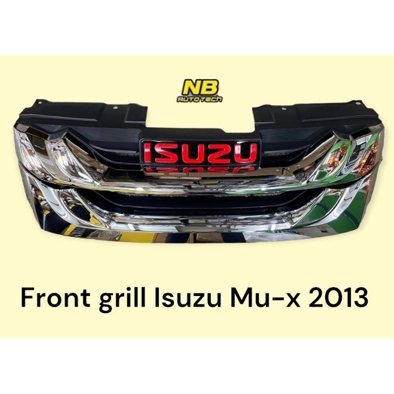 กระจังหน้า Isuzu Mu-x mux 2013 2014 2015 สีชุบโครเมี่ยม ทรงห้าง โลโก้ isuzu สึแดง