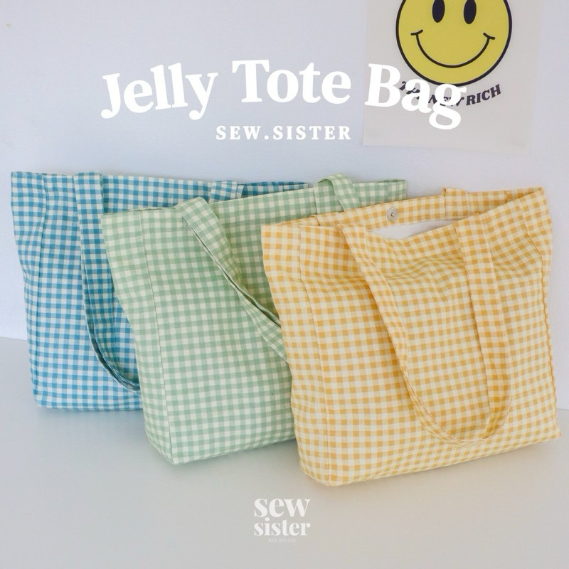 Jelly tote bag กระเป๋าผ้าแคนวาส ลายสก็อต 3 สี พร้อมส่ง