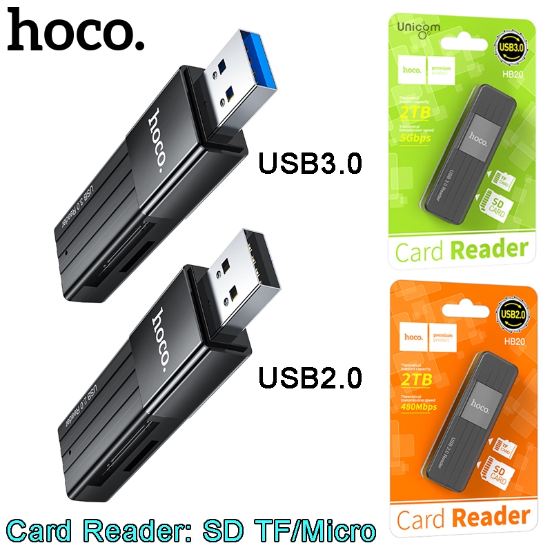 HOCO 2in1 CardReader ตัวอ่านการ์ด ใช้สำหรับ SD TF Micro card USB3.0/USB2.0 High-speed รองรับ2TB Speed 5Gbps/480mbps HB20