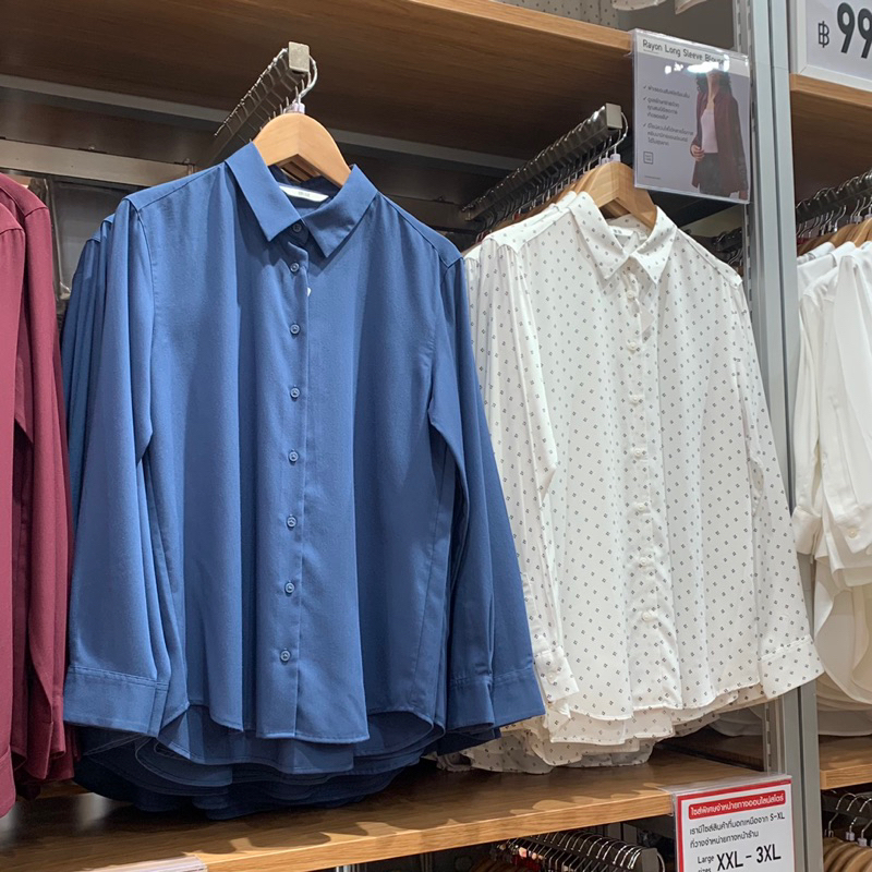uniqlo 100% S M L XL (ของผู้หญิง) เสื้อเชิ้ตผ้าผสมเรย่อน พริ้วสบายไม่ร้อน ของแท้💯💯จากช็อปมีถุง+ป้าย