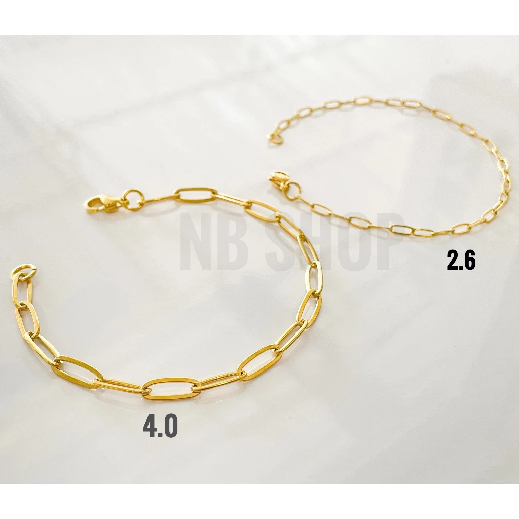 400 สร้อยข้อมือสอตนเลส สีทอง สีเลส ลายโซ่ทับมน(โซ่US) 2.6และ4.0