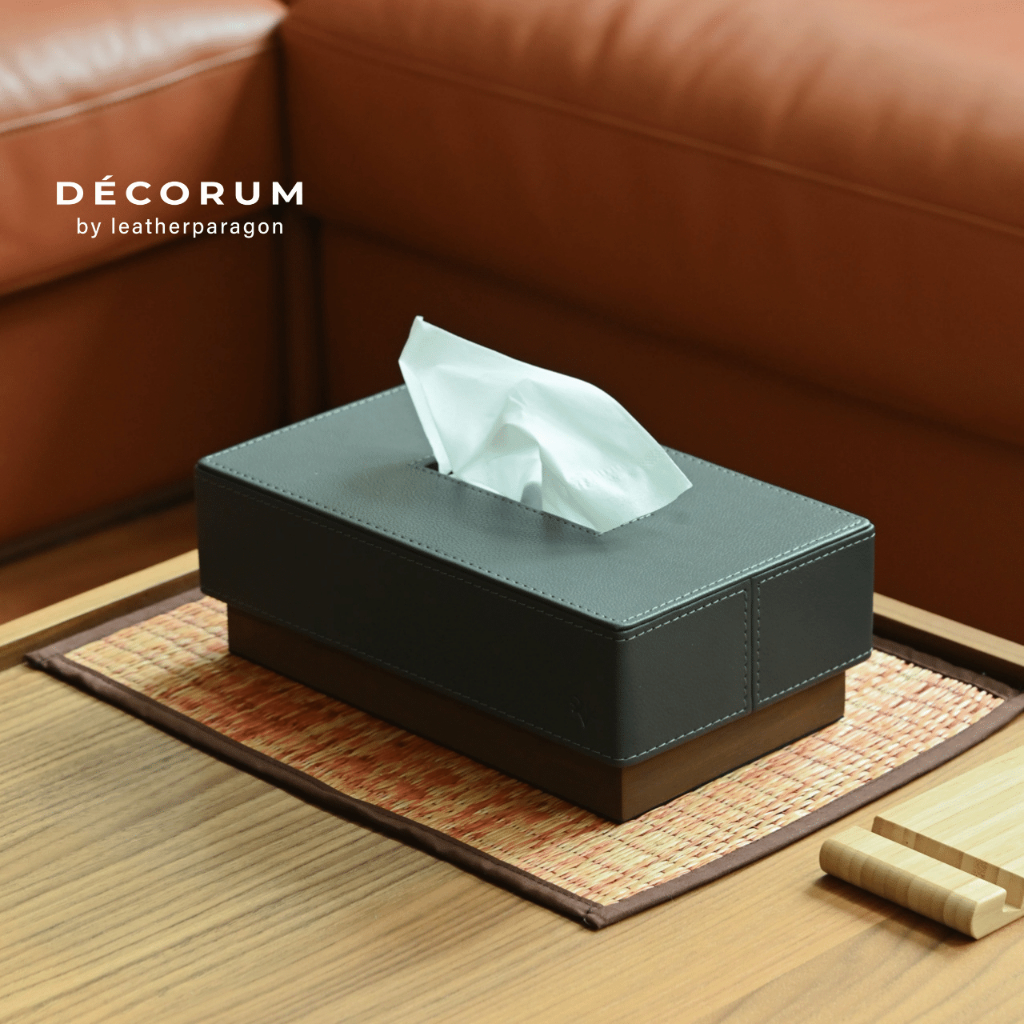 Decorum – Tissue Box with Wood-based – กล่องหนังใส่ทิชชู่ฐานไม้ ตกแต่งบ้าน โรงแรม