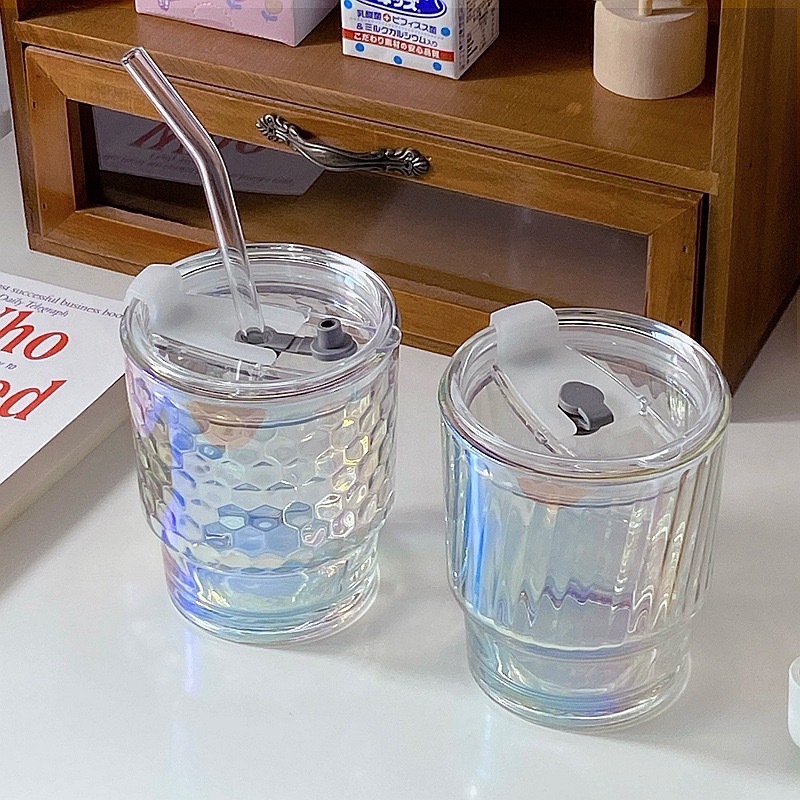 แก้วน้ำ สีรุ้ง ใส่เครื่องดื่ม 400ml สไตล์มินิมอล