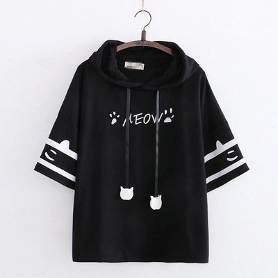 พร้อมส่ง GR018 เสื้อยืดแขนสั้นมีฮู้ดสไตล์ญี่ปุ่นลายน่ารักทรง OVER SIZE