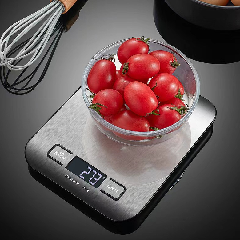 [AK047]เครื่องชั่งดิจิตอล 5kg/0.1g สแตนเลส กันน้ำ ชั่งอาหาร กาแฟ หน้าจอLED ถ่าน AAA Kitchen Digital 