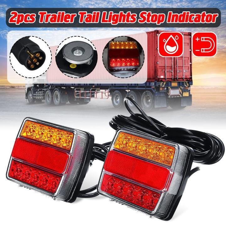 1คู่ 16LED 12V IP68 กันน้ำ แม่เหล็กไฟท้ายรถ ไฟท้ายรถบรรทุก รถบรรทุก พร้อมสายยาว 10ม ไฟท้ายแม่เหล็ก