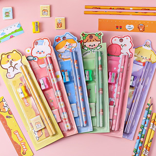 ชุดเครื่องเขียนลายการ์ตูน แพ็ค 5 ชิ้น อุปกรณ์การเรียน พกพาง่าย ของขวัญ ของแจก ดินสอ ยางลบ