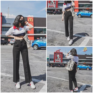 [S-3XL](TW) ARTHITTAYA.BRAND กางเกงผ้าทูเวย์ ทรงกระบอกกลาง 9 ส่วน-สีดำ