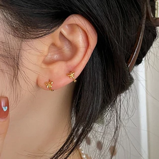 Suwann.na ต่างหู ต่างหูเงินแท้ ต่างหูห่วง ห่วงโบว์ สีเงิน, ทอง 6mm