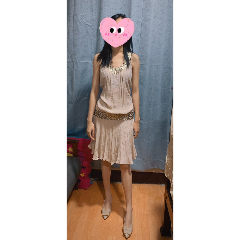 เดรส JNX  ปักเลื่อม ไซส์ M สีเบจ