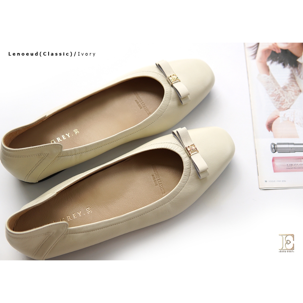 EARL GREY รองเท้าหนังแกะแท้  รุ่น Lenoeud(Classic) series in Ivory (Removable Insole)