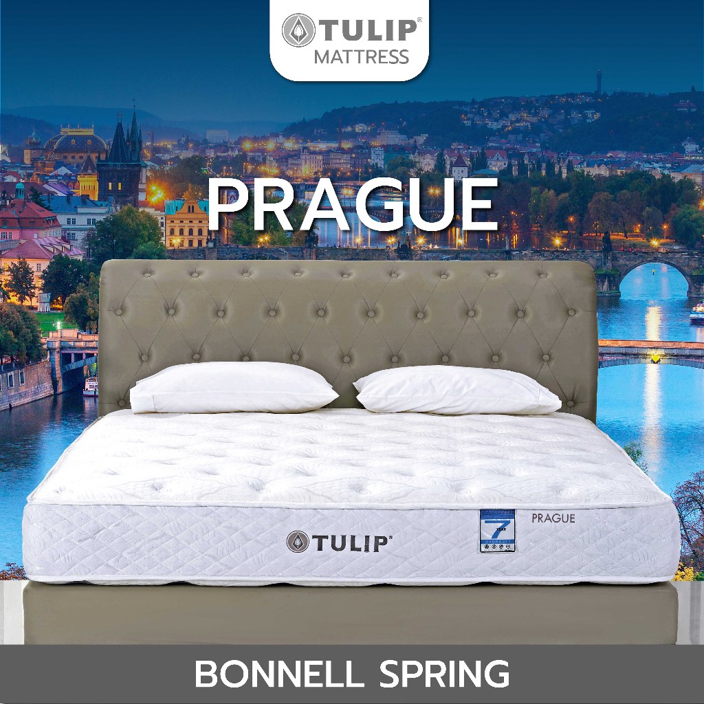 ที่นอน Tulip รุ่น PRAGUE (ปราก) ที่นอนระบบบอนเนลล์สปริง แบบมาตรฐานผ้าทอสีขาวดีไซน์ทันสมัย หนา 10 นิ้ว รับประกัน 7ปี