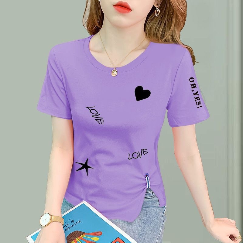 รุ่น-350เสื้อยืดแขนสั้นคอกลมลายสกรีนหัวใจมาใหม่ สุดฮิตสไตล์เกาหลี ผ้านุ่มสวมใส่สบาย พร้อมส่ง - รูปที่ 3