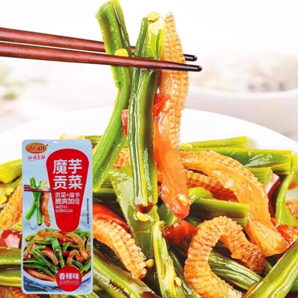 ผักส่วยบุกรสเผ็ด ขนมทานเล่น เคี้ยวกรุบเพลิน อร่อย 10g艾妍魔芋贡菜