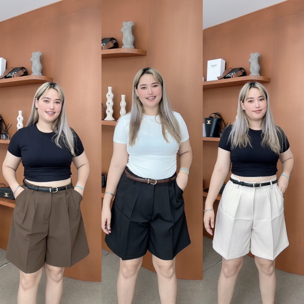 TM PANTS กางเกงขาสามส่วนเอวสูง กางเกงขาสั้น ทรงสวย
