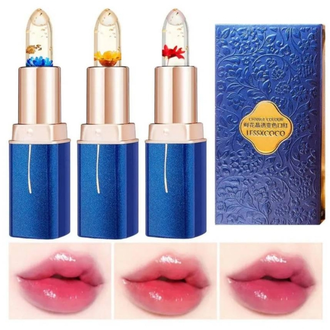 ลิปสติก Lessxcoco ลิปสติกนางฟ้า เปลียนสีแท่งเเบบใสๆ ลายดอกไม้ ส่งในไทย