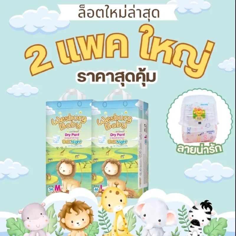 เวสต์เบิร์กเบบี้ผ้าอ้อมนำเข้า 1 แถม 1 พร้อมส่ง