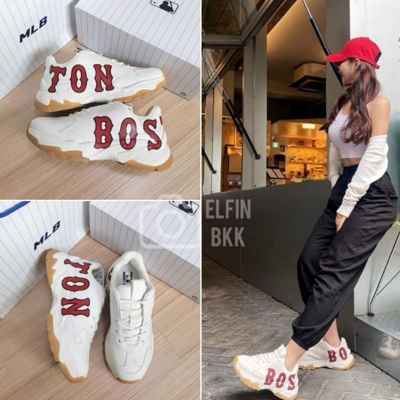 แท้ 💯 MLB Bigball Chunky Window Saffiano MEGA Yankees Boston NY รองเท้าผ้าใบ รองเท้าเสริมส้น สีขาว ส