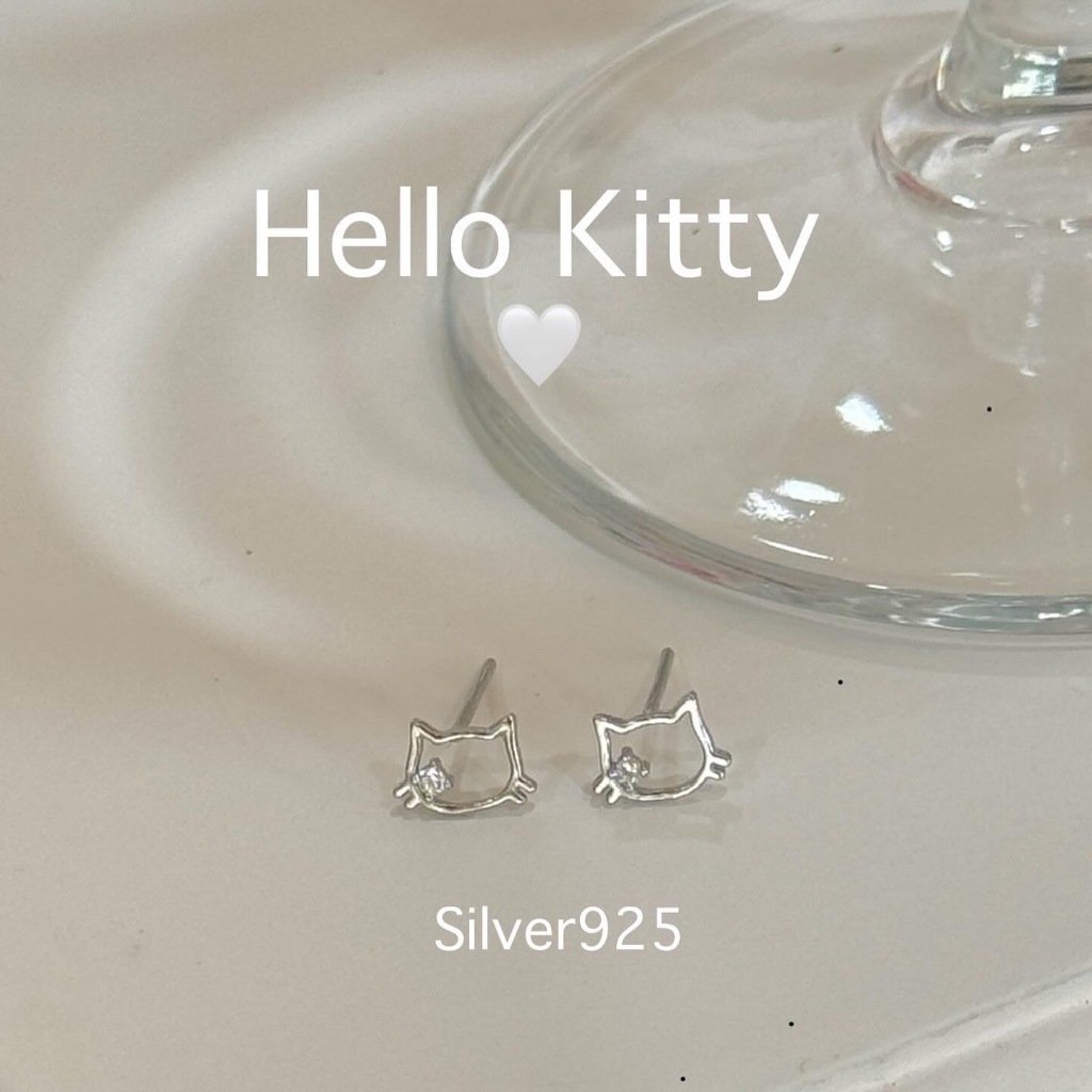 Suwann.na [ราคาต่อคู่] ต่างหู ต่างหูเงินแท้ ต่างหูคิตตี้