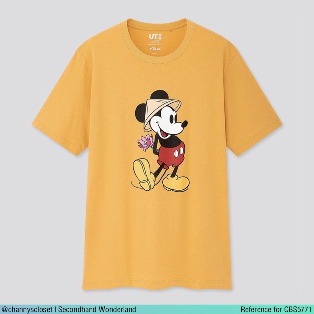 💖USED Uniqlo UT Disney - Yellow Mickey Mouse T-Shirt | เสื้อยืดสีเหลือง ลายการ์ตูน ดิสนีย์ แขนสั้น คอกลม แท้ มือสอง