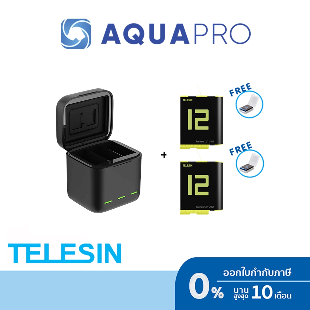 TELESIN 3 Slots LED Storage Charger Box with Extended Battery for GoPro Hero 12 / 11 / 10 / 9 x2 Features :