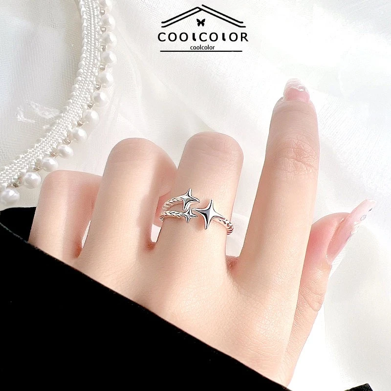 COD💖แหวนสีเงินดาวปรับขนาดได้เกาหลีเครื่องประดับผู้หญิงเสน่ห์ส่งเร็วจากไทย🚚