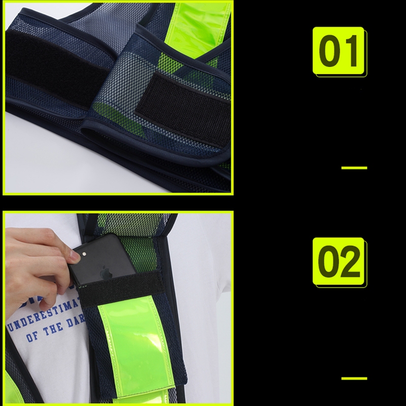 เสื้อกั๊กสะท้อนแสงตาข่ายระบายอากาศสำหรับผู้ชาย ชุดตระเวนรักษาความปลอดภัย คนงานกะกลางคืน คนงานสุขาภิบาล - รูปที่ 6