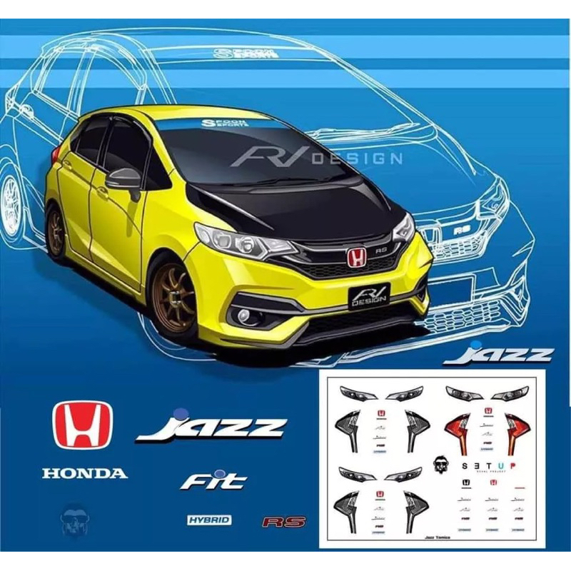 Decal ไฟหน้า ไฟท้าย honda jazz พร้อมโลโก้ คมๆบางๆ ดีคอลน้ำ ดีคอลแจ๊ส ฮอนด้า ไฟหน้า ไฟท้ายรอบคัน