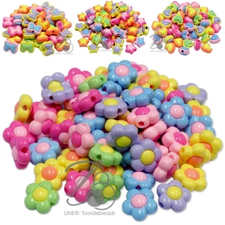 ลูกปัดอะคริลิค ทรงนูน คละสี เคลือบรุ้ง (50 กรัม)