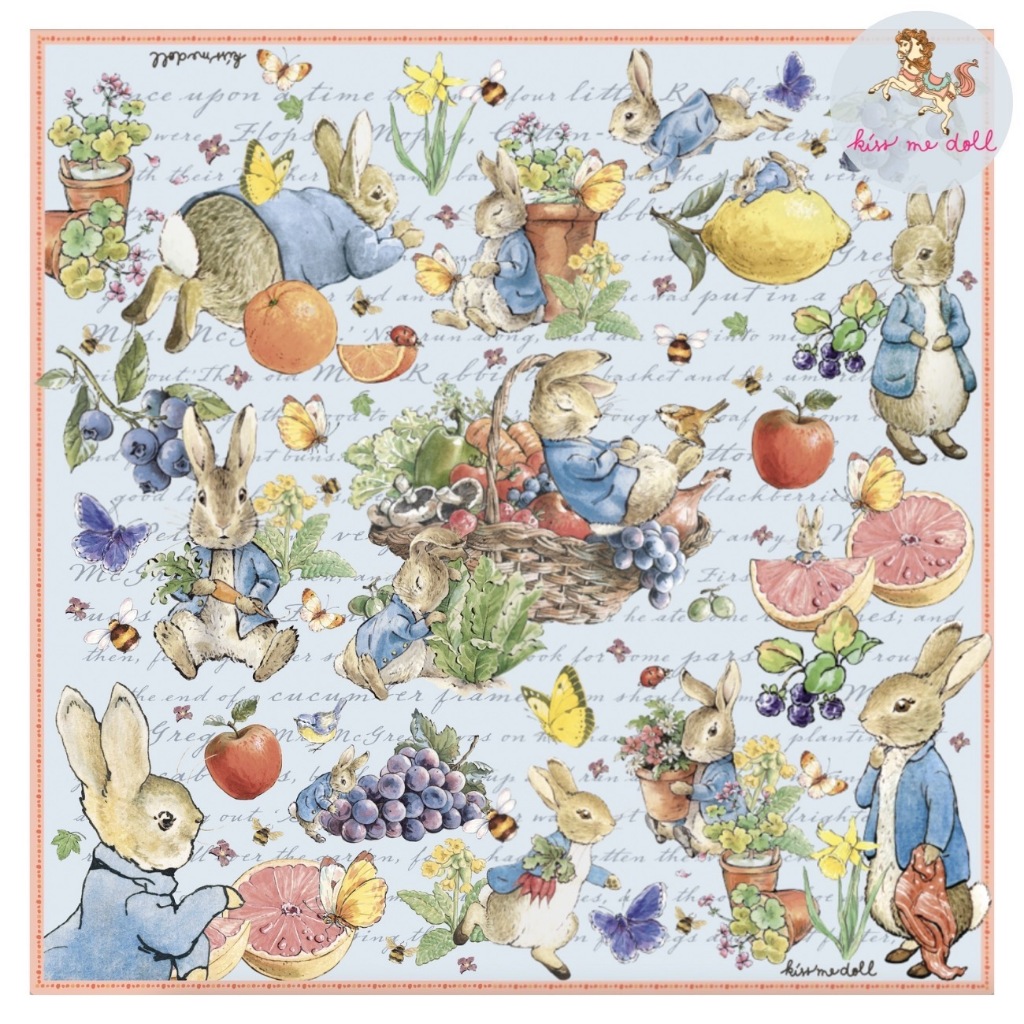 Kiss me doll ผ้าพันคอ ผ้าคลุมไหล่ Peter Rabbit ลาย Orchard ( ปีเตอร์แรบบิท ) ขนาด 100*100 CM.