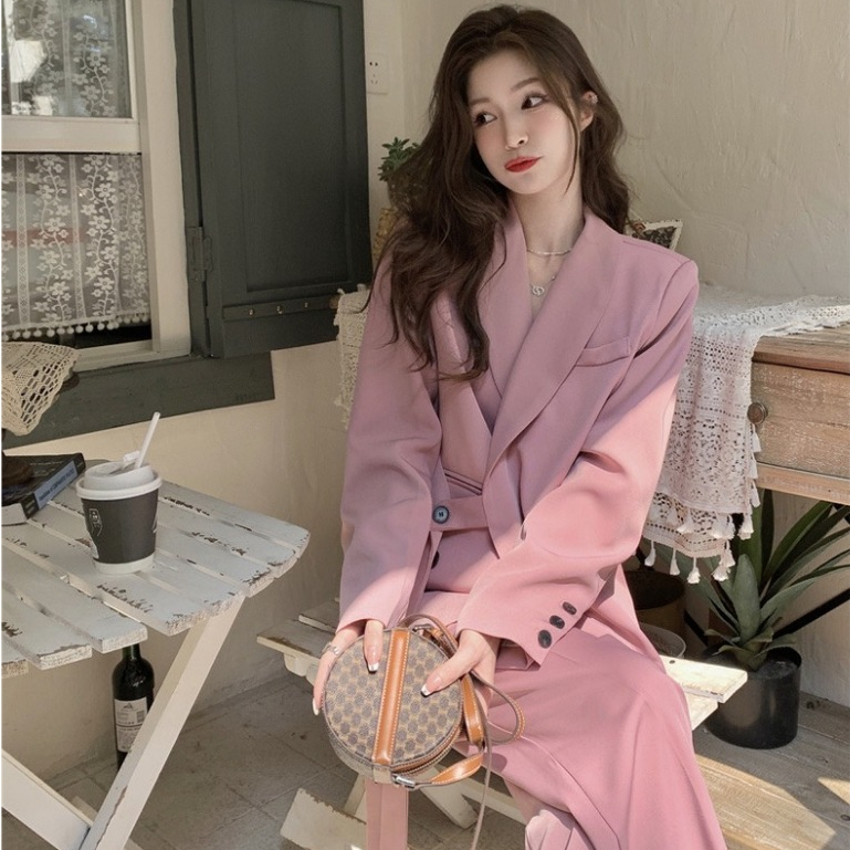 SUIT-06 เบลเซอร์ผู้หญิง (ขายยกเซ็ต) สูทสไตล์เกาหลี สายคาดเอว ปรับระดับได้ สูทแฟชั่น ใส่ทำงาน