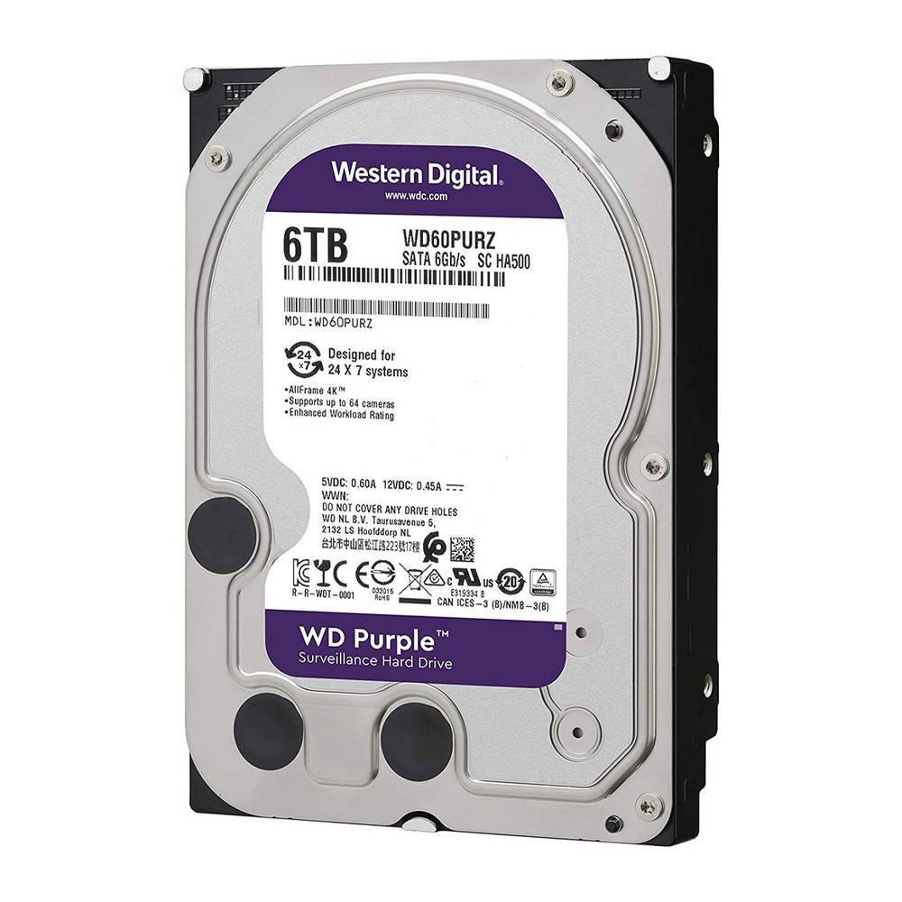6 TB HDD CCTV WD PURPLE (5400RPM, 64MB, SATA-3, WD62PURZ)